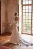 Изысканные свадебные платья русалки с длинным рукавом и открытой спиной, свадебное платье с разрезом по бокам, атласное свадебное платье в саду