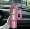 Mugs 1 Cosmo Pink Tumblers Winter Pink Shimmery Limited Edition 40 oz 40oz Lock Strå Big Capacity Beer Water Bottle Valentines Day Gift Parade L240312