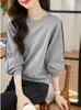 Sweat-shirt court gris uni pour femmes, vêtements féminins, hauts et manches longues, épais, Emo chaud, M Xxl, 240301