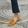 Toe Tur 29 Loafers Sıradan Ayakkabılar 42 Boyut Kadınlar Daireler Kore Stil Basit Düz Derecik Lady Mules Bahar Sonbahar Fringe 80 53 5