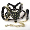 Black Spiked Dog Collars Studded Leather Dog Pet Pitbull Harness Chest 26 -34 Collar & Leash Set For Medium Large Dogs 258Z