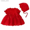 Robes de fille nouveau-né bébé filles enfant en bas âge enfant été couleur unie à manches courtes Bowknot mini robe dentelle rouge avec un à L240313