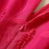 Spring roze 3D-bloemen borduurwerk verenjurk 3/4 mouw v-neck panelen midi casual jurken s4m110306 plus size xxl