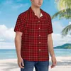Chemises décontractées pour hommes Vintage Houndstooth Beach Shirt Hommes Noir et Rouge Hawaiian Design à manches courtes Lâche Oversize Blouses Cadeau