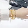 Bangle 4PC Fashion Link Chain Gold Color Metal Bracelet Set For Women Exquisite Personalized Rhinestone Jewelry Girl Gift
