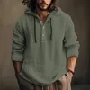 Men Shirts Hoodie Blouse Long Sleeve Buttons Pullover Solid Comfortable Cotton Linen Casual Loose Holiday Shirts Male Tee Tops 240312