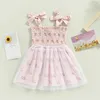 Abiti da ragazza Infantile Neonate Vestito estivo Bellissimo abito senza maniche in tulle Estate Bambino Papillon Cinghia Trifoglio/Stampa floreale Abbigliamento per bambini