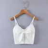 Women's Tanks 2024 Summer Fashion Sexy Lace Vintage Bow Camisole Casual Slim Elastic Folds Solid Color Crop Tops For Women