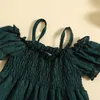 FocusNorm 15y Lovely Kids Girls Summer Dress Ruffles Puff Sleeve Offshoulder Spaghetti Straps SolidAline 240228