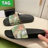 Designer slippers womens sandals black floral canvas blue flowers luxury men summer beach slipper women rubber sandal fashion leather flip flops mens slides shoes