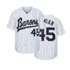 BG Baseball Jersey Birmingham Barons 45 Jerseys Sybroderi Sport utomhus Hip Hop Black White Grey Högkvalitativ 240305