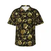 Camisas casuales para hombres Camisa con estampado de damasco Púrpura Negro Cool Hawaiian Mens de manga corta Playa Harajuku Impreso Blusas de gran tamaño