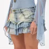 Women's Jeans Brand Design Chiffon Ruffle Edge Spliced Old Fur Denim Short Skirt Spicy Girl Half