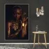 Affiches et imprimés de femmes africaines, peinture à l'huile sur le mur, noir et or, toile d'art moderne, tableau pour salon, Cuadros206L