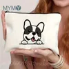 Sacos cosméticos bonito cão animal imprime lona saco de maquiagem kawaii casos de luxo para organizador de viagem bolsa de armazenamento dobrável feminino