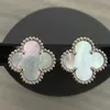 Box Clover Earring 4 Leaf Clover Charm Designer Studs Earrings Mother-of-Pearl 도금 18K 금 스터드 여성을위한 마노 결혼식 보석 선물
