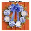 Decorative Flowers Blue Wreaths For Front Door Entry Welcome Wreath 15inch Winter And White Porcelain Plate Decoration