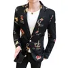 Fancy Diamond Crown Printed Blazer Men Wedding Party Stage Suit Jacket Blazers Mens Slim Fit Casual Smart Jaqueta