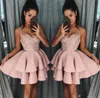 Dusty Rose Curto Homecoming Vestidos New Fall Spaghetti Straps A Line Layers Cocktail Dress Lace Lantejoulas Mini Prom Gowns1539615