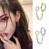 Dangle Earrings 1pcs Double Pierced Conjoined Chain For Women Girls Hip Hop Simple Punk Street Boy Single Circle Hoop