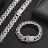 15mm elastic buckle diamond Cuban chain zircon necklace trendy hip-hop mens bracelet personalized accessory
