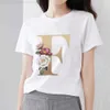 T-shirt das mulheres Mulheres Camisetas Flor 26 Bet Padrão Impressão Fe Tops Tee Verão Casual Base Branca Senhoras T-shirt Redondo Pescoço Mulheres Roupas L24312