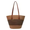 Striped One Shoulder Grass Woven Bag for Women 2024 New Spring Fashion Large Capacity Handheld Holiday Beach 240312