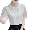 Blouses Femmes 3XL 2024 Femmes Summer Lady Mode Manches courtes Collier de poupée Bureau Couleur Solid Slim Fit Vêtements Tops WY0883