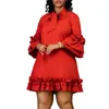 Casual Dresses Autumn Fashion Solid Loose Ruffle A-line Womens Round Neck Petal Sleeve Dress Midi Women