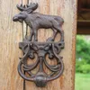 2 sztuki żeliwne kolumna do drzwi łosia dekoracyjny doorknocker tradycyjny styl vintage zwierzęcy klamka drzwi zatrzask B259Q