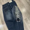 Jeans da donna Bigg Pantaloni dritti a gamba larga a vita alta Lettera ricamata Baggy Micro-svasato Y2K Pantaloni casual Harajuku