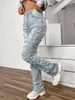 Kvinnors jeans denim byxor streetwear broderad tofs rak ben mode ins elastiska lastbyxa y2k byxor