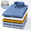 Polos masculinos manga xadrez camisa casual remendo frontal peito regular-ajuste gola com botão camisas de trabalho grossas ldd240312