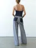 ZBZA Donna Autunno Strato Interno Esterno Abbigliamento Jeans a Vita Alta Design Casuale Reverse Gamba Larga 240227
