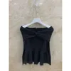 Latest Collection One-shoulder Kintted Long Sleeve Tops 2023 Spring Sexy Black Red Zipper Blouse Tops For Women FZ2403124