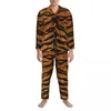 Vêtements de nuit pour hommes uniques imprimés tigre pyjamas ensemble automne fourrure d'animal sauvage doux loisirs couple 2 pièces décontracté surdimensionné design vêtements de nuit