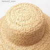 Breda randen hattar hink hattar 2023 sommar naturlig raffia halm sol hattar för kvinnor retro platt droppande hatt panama dam hatt semester beige strand floppy hatt q240312