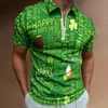 Herrpolos Green Shamrock Polo Shirts Mens Fashion St Patricks Day Casual 3D Digital Print Shirt Top Short Sleeve Zip-Up Blue