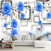 Custom any size Blue Rose Swan 3D TV Wall mural 3d wallpaper 3d wall papers for tv backdrop2044