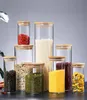 Transparant Glas Voedsel Voorraadbussen Kurken Deksel Potten Flessen Voor Zand Vloeistof Milieuvriendelijk Met Bamboe Deksel Whole291L7518606