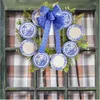 Decorative Flowers Blue Wreaths For Front Door Entry Welcome Wreath 15inch Winter And White Porcelain Plate Decoration