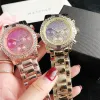 2024 Brand Watches Women Girl Diamond Crystal 3 Dials Style Metal Steel Band Quartz Wrist Watch GS 44