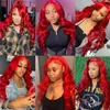 Hot Red Body Wave 13x4 Spets Front Wig Brazilian Red Colorde Lace Frontal Human Hair Wig For Women Remy Transparent spets peruk 180%