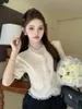 Women's Blouses Iyundo French Style Retro Elegant Niche Design Sweet Spliced Lace V-neck Puff Sleeve Shirt & Blouse Korean Girls Fashion