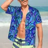 Camicie casual da uomo Camicia estiva hippie Maschile da spiaggia Blu Lacrime Stampa Camicette oversize larghe con design Harajuku a maniche corte