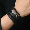 Beaded Six pieces Trendy Leather Bracelet Men PU Leather Products Widened Woven Bracelet Wooden Bead Wing Feather Drawstring BraceletL24213