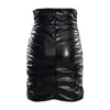 Юбки, женская мода, черная облегающая юбка-миди с высокой талией из искусственной кожи, женская сексуальная плиссированная спереди офисная рабочая одежда-карандаш