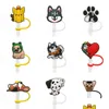 Canudos bebendo 9 Pçs / set Animais Cão Tumbler St Toppers Er Moldes Encantos Reutilizáveis ​​Prova de Respingo Poeira Plug Decorativo 8mm Gota Entrega Dhyuf