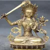 WBY---607 9 Chinese Buddhism Bronze Carving Manjushri Buddha Goddess Hold Sword Statue284O