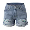 Kvinnors shorts sommarblad hål lapp rullade jeans för kvinnor vintage mamma denim bred ben korta byxor kvinna kläder 2024